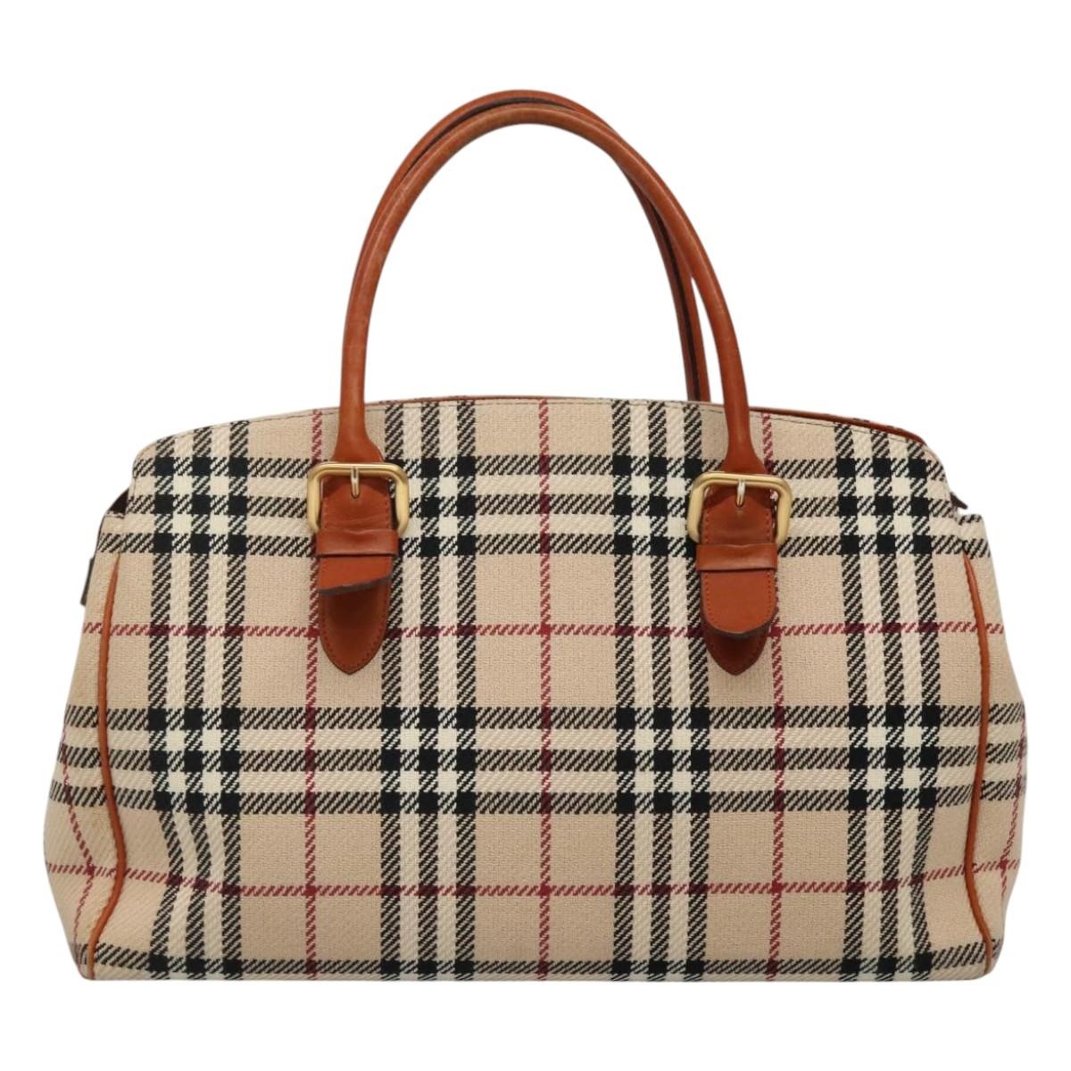 Burberry Nova Check Hand Bag Wool Beige Gold - 2