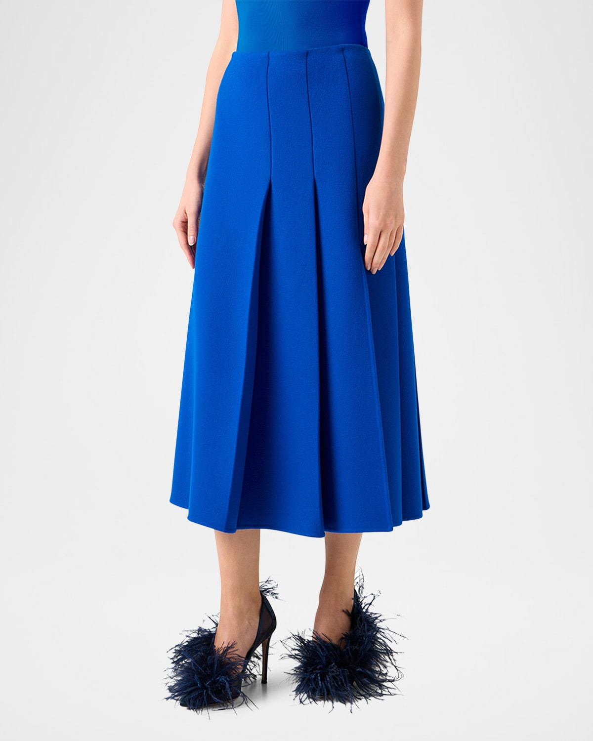 Pleated Wool Flannel Double-Face A-Line Midi Skirt - 2