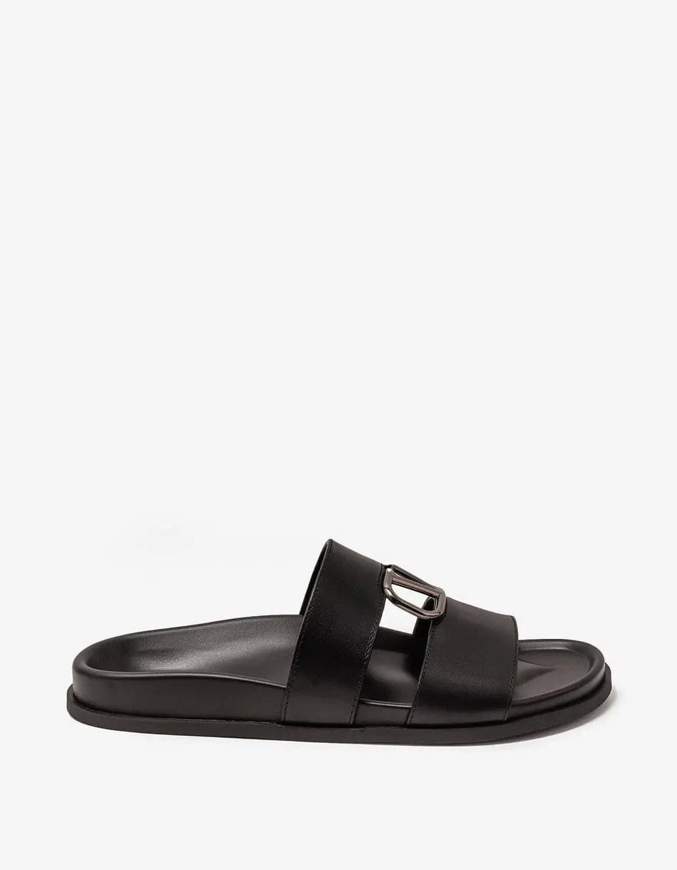 Valentino Black VLogo Slide Sandals - 4