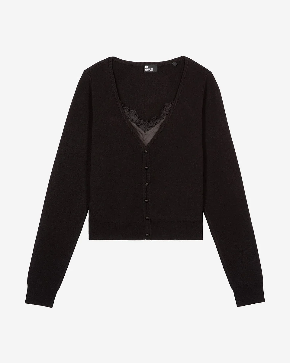 TROMPE L'OEIL EFFECT SWEATER WITH BLACK LACE - 1