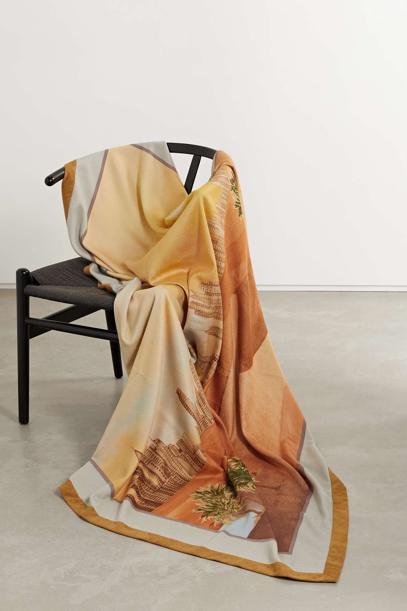 Golden Hour in Dubai suede-trimmed printed cashmere throw - 1