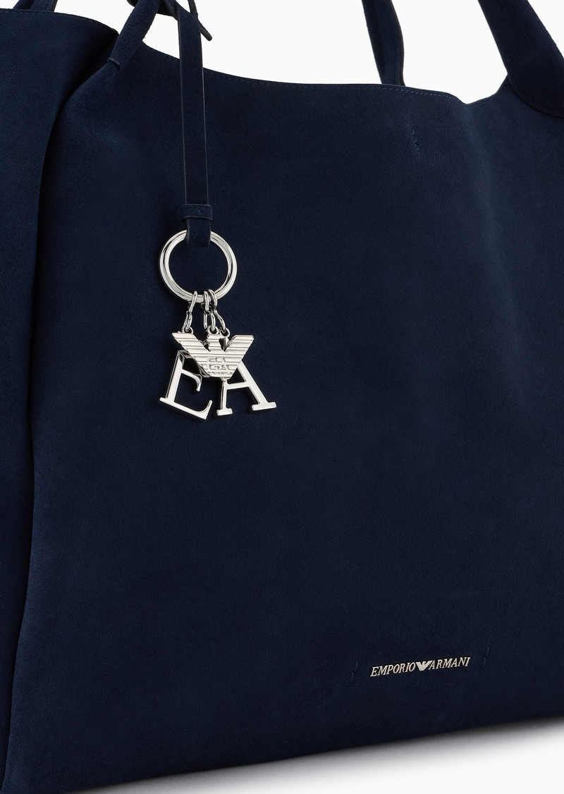 Split cowhide oversize shopper bag with logo charm 5