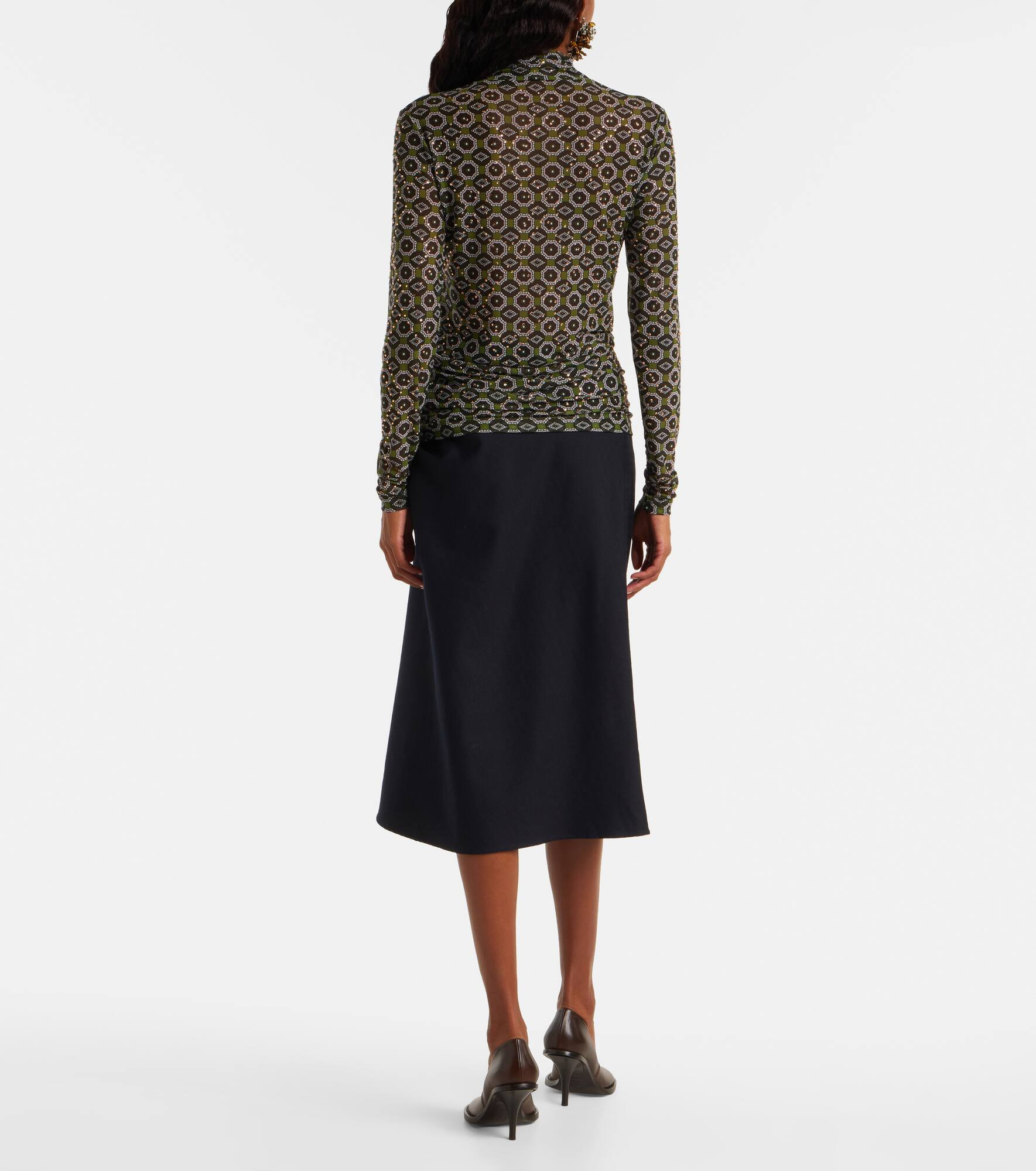 Embellished printed sheer jersey top - 3