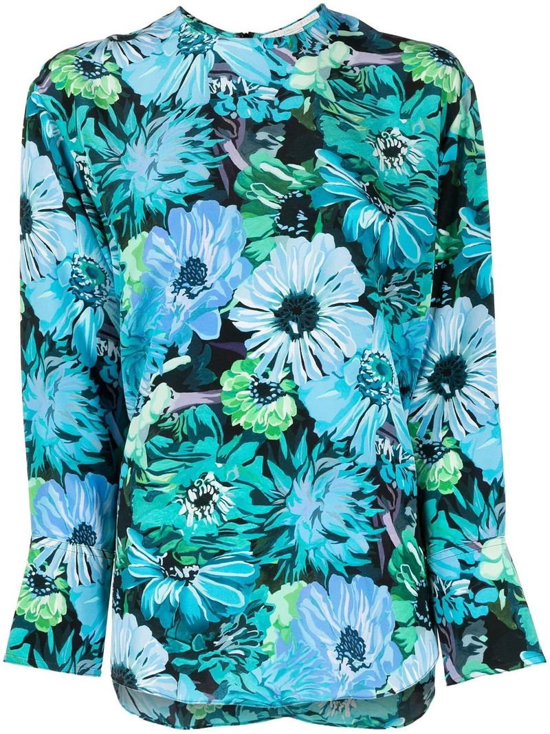 floral-print long-sleeve silk blouse 1