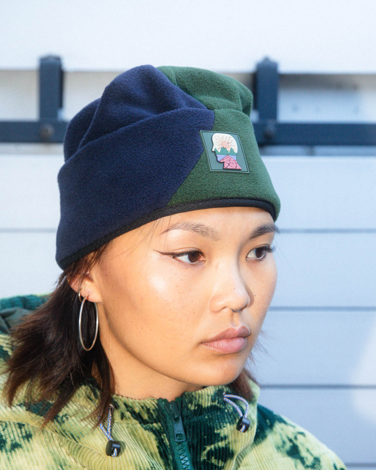 Organic Panel Polar Fleece Beanie - Navy/Olive - 6