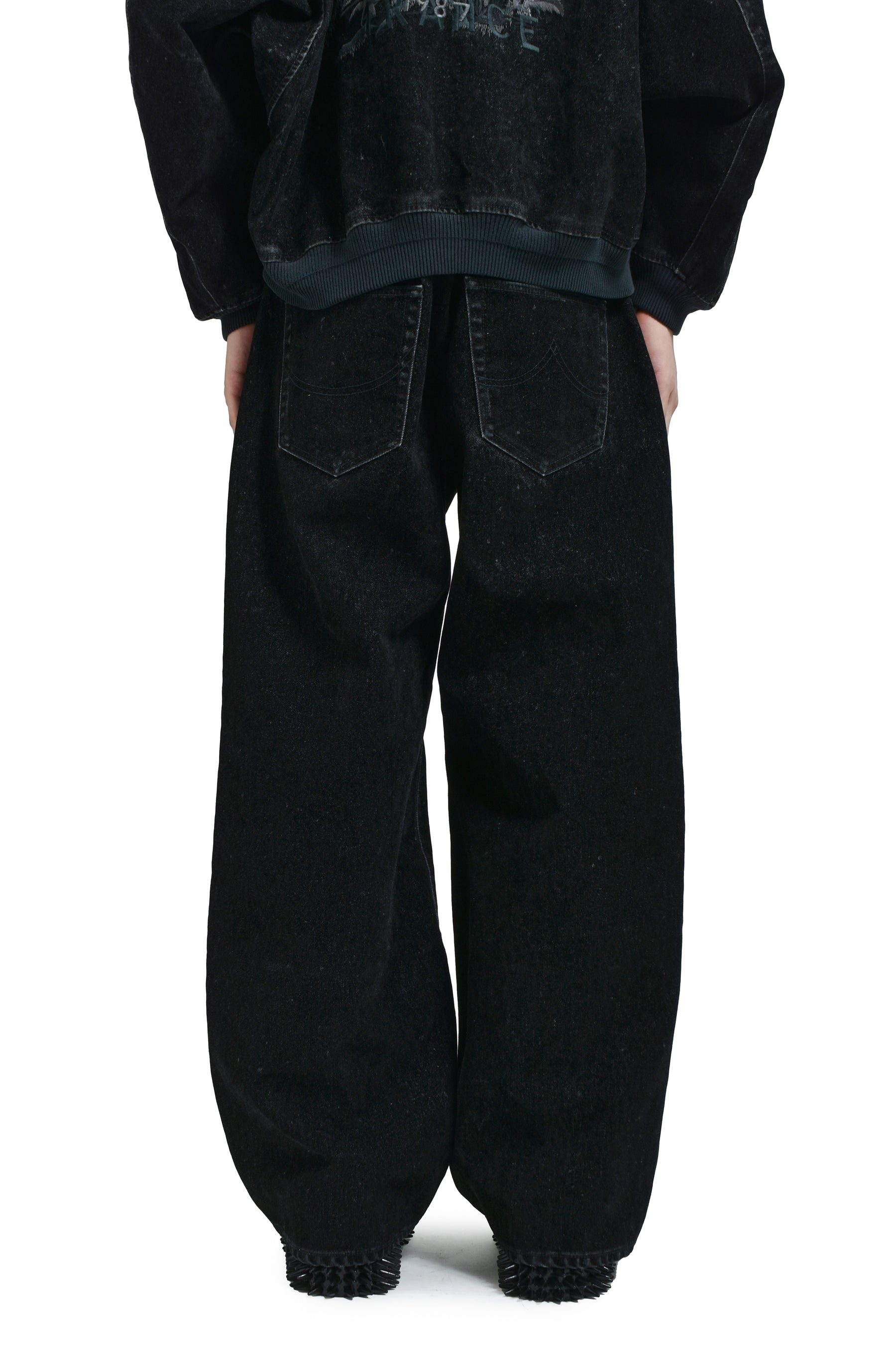 FLOCKED DEINM EMBROIDERED PANTS / BLK - 2