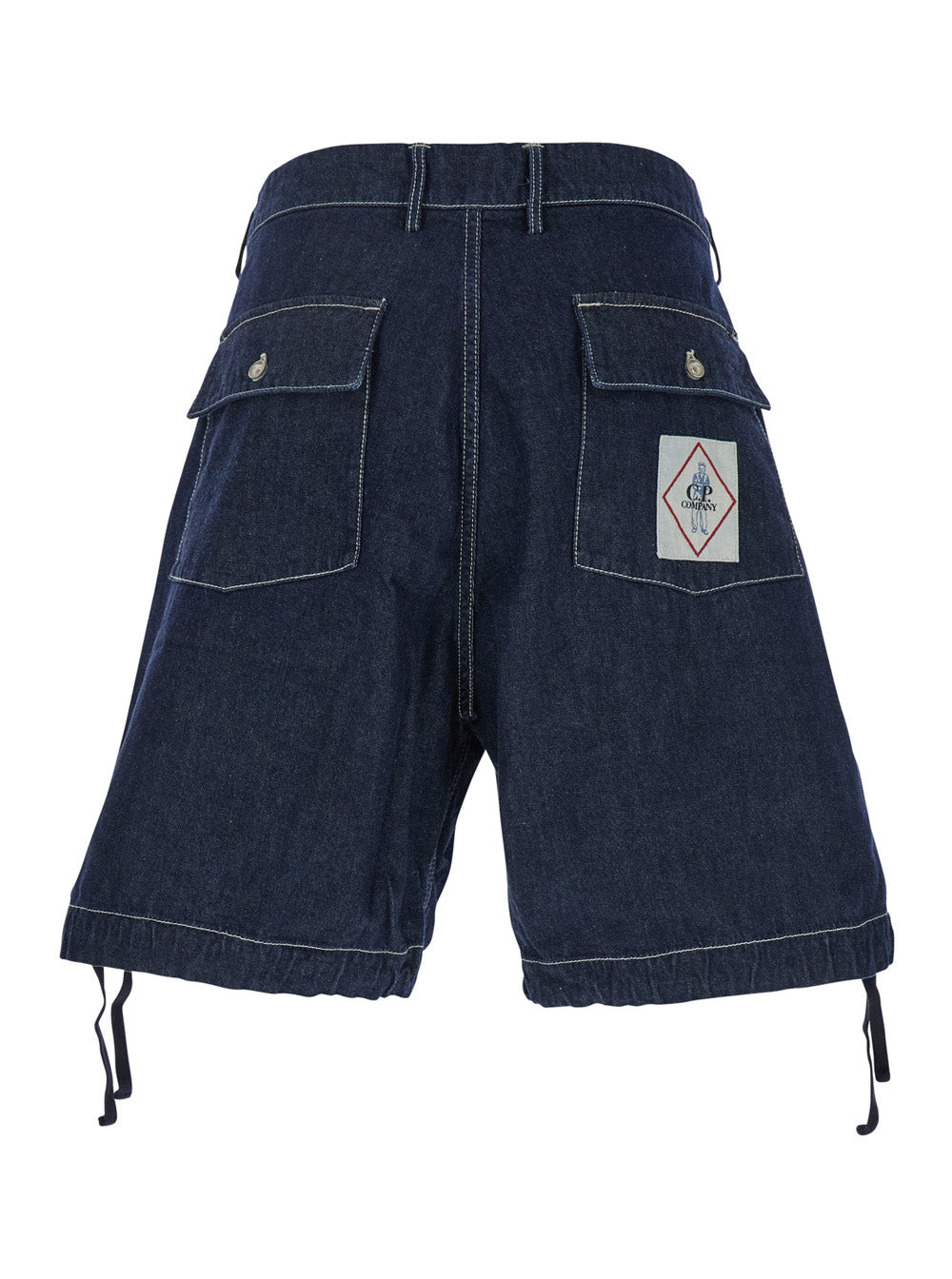 C.P. Company Men Dark Blue Shorts With Logo Patch On The Back In Denim Man - 2