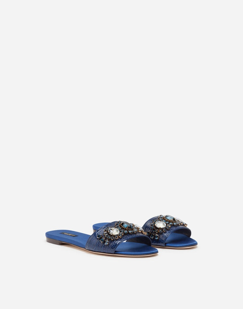 Dolce & Gabbana Crocodile flank leather sliders with bejeweled embellishment outlook