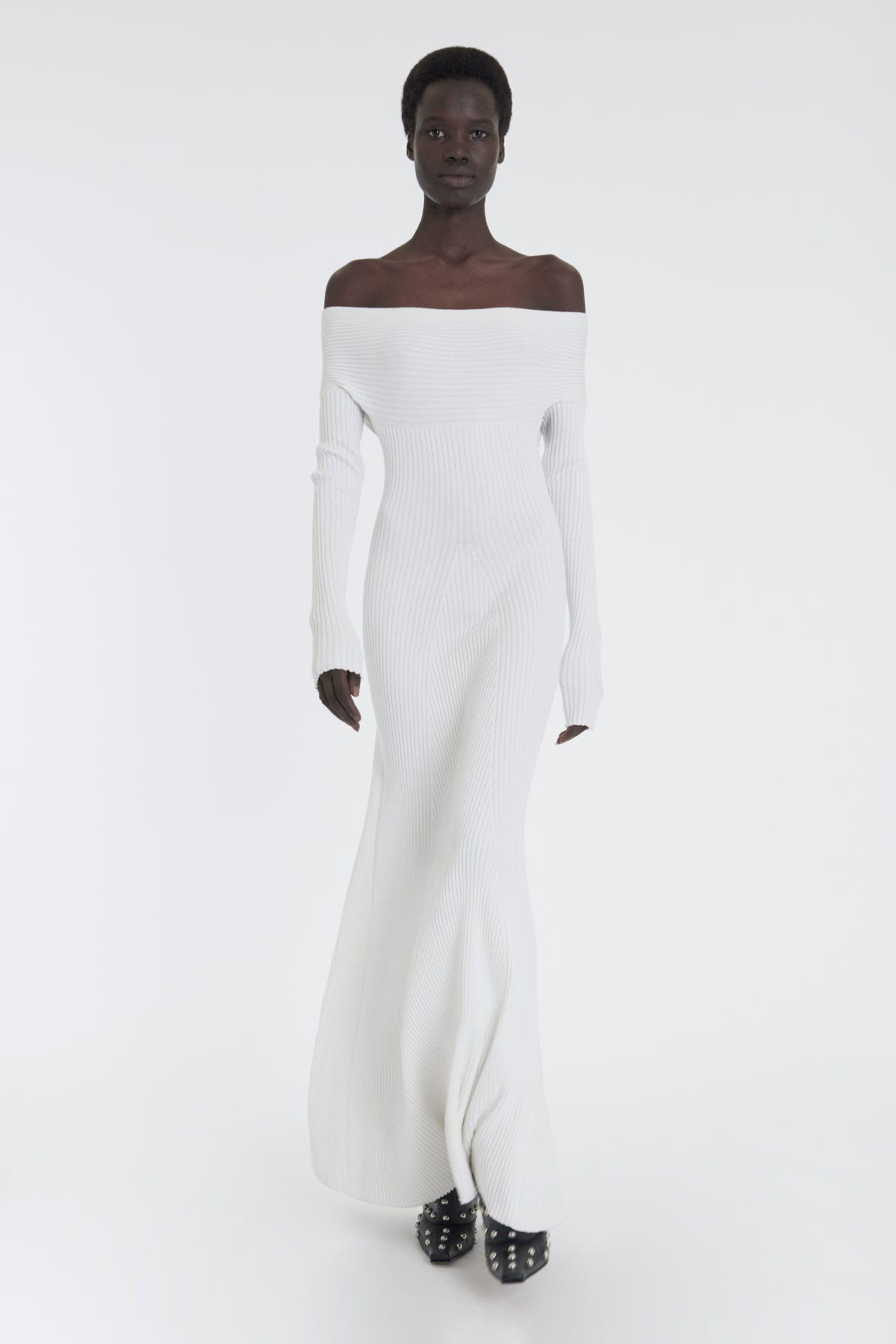 KNIT MAXI OFF SHOULDER DRESS IVORY - 5