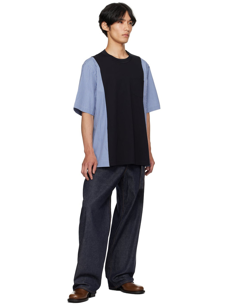 sacai Navy Poplin & Cotton Jersey T-shirt outlook