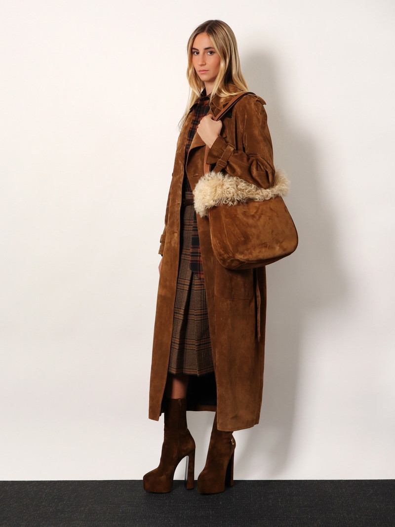 SAINT LAURENT Suede Shoulder Bag With Shearling Profile outlook