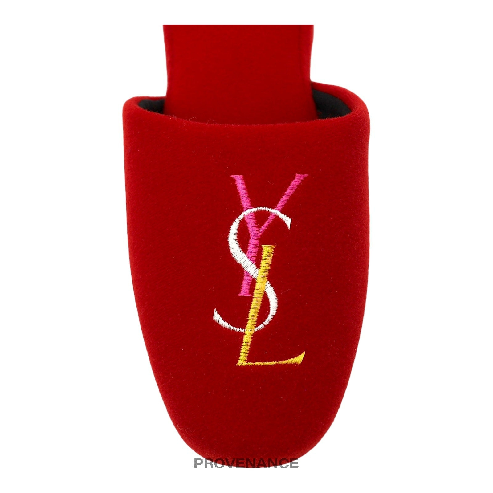 Yves Saint Laurent YSL Logo Slipper - Red Velour - 5