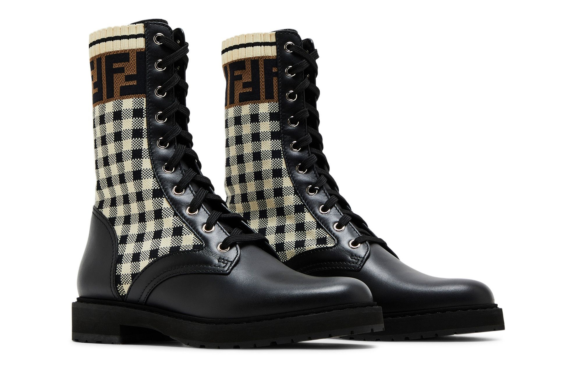 Fendi Wmns FF Rockoko Biker Boot 'Black Checkerboard' - 8