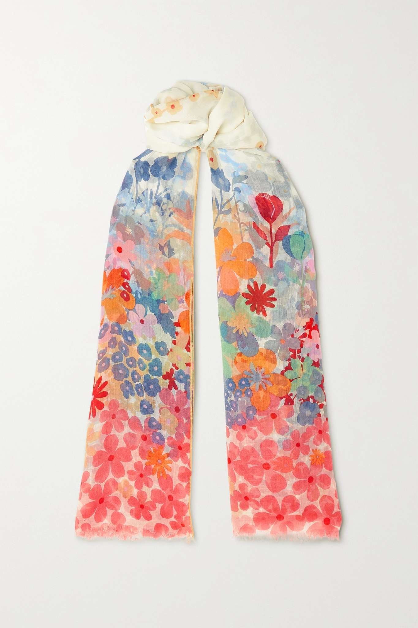 La Pergola Fiorita fringed floral-print cashmere-voile scarf - 1