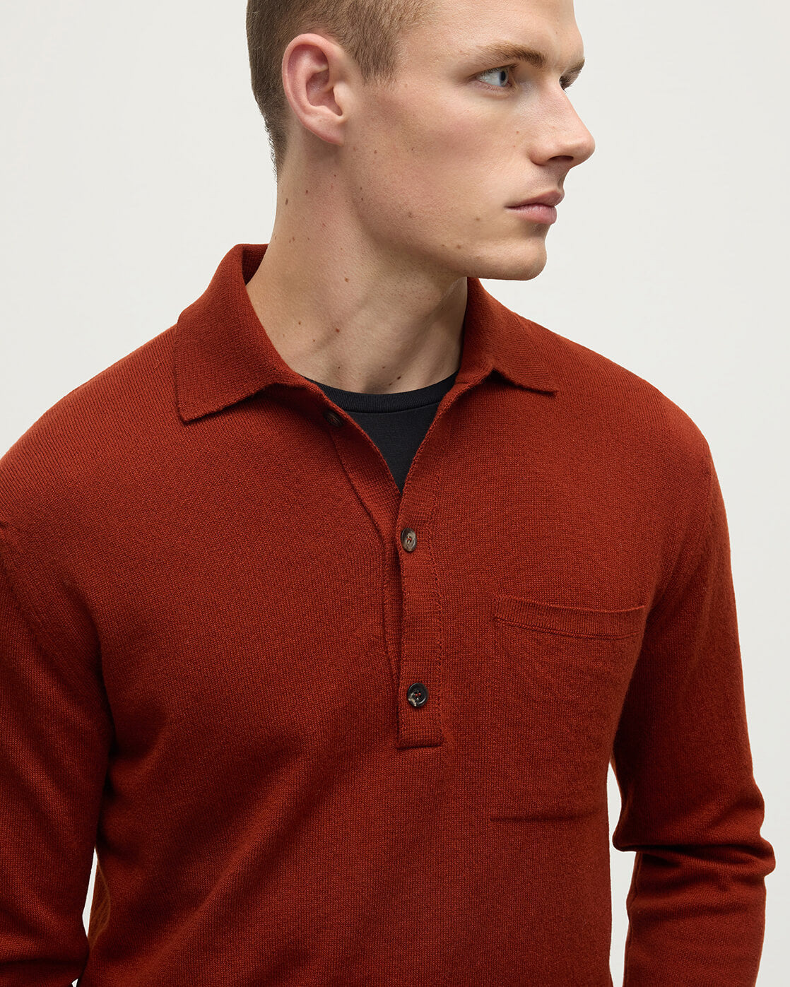 Cashmere Long Sleeve Red Polo Shirt - 5