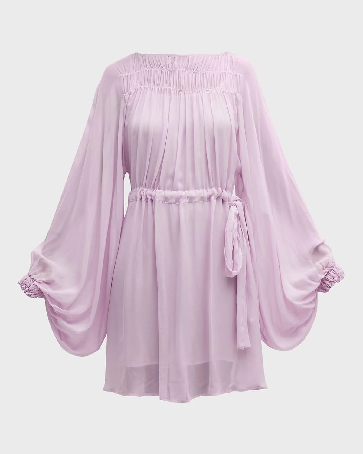 Pleated Poet-Sleeve Georgette Dress - 1