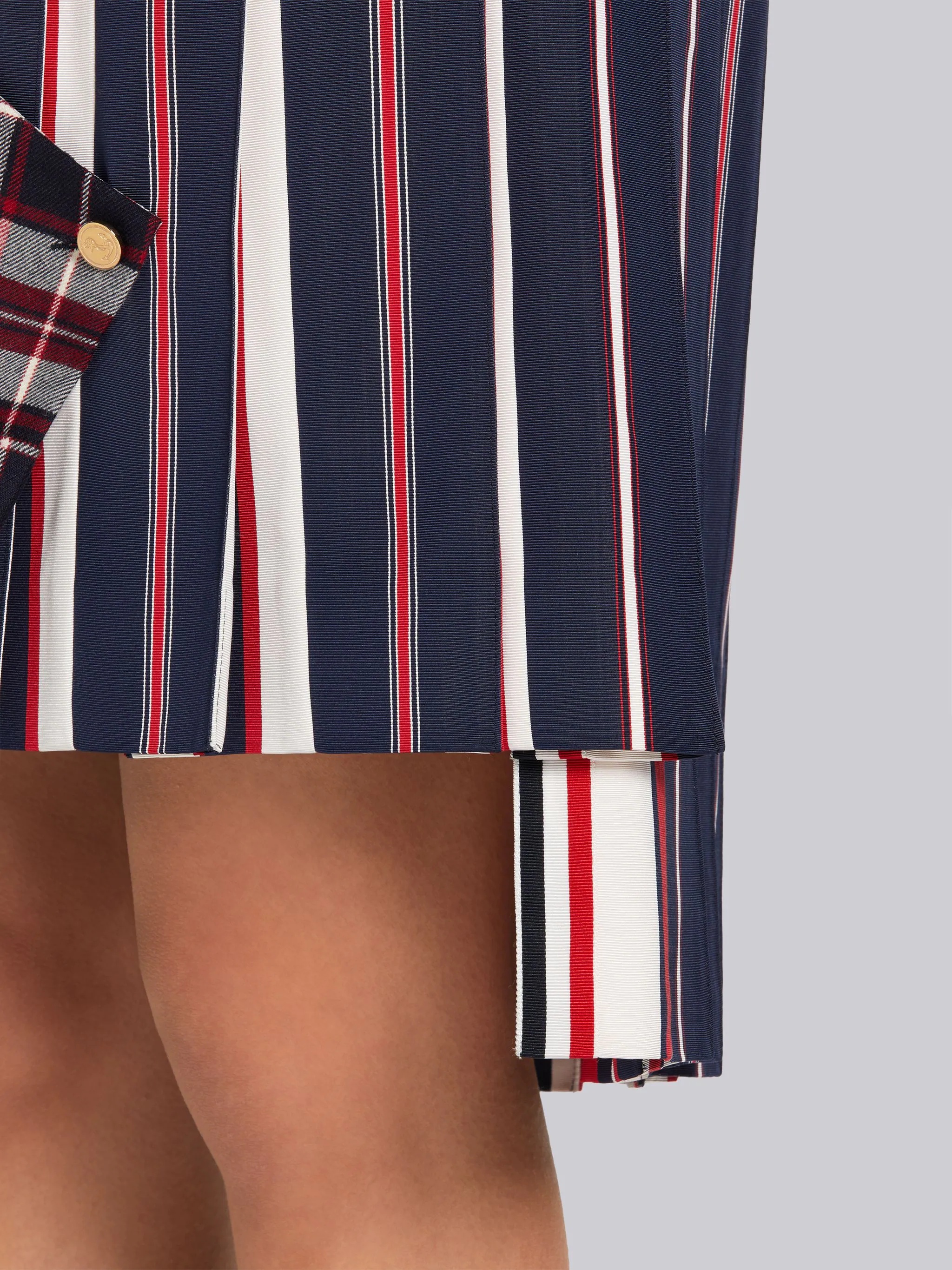 Multicolor Stripe Silk and Cotton Tie Jacquard Pleated Mini Sack Skirt - 5