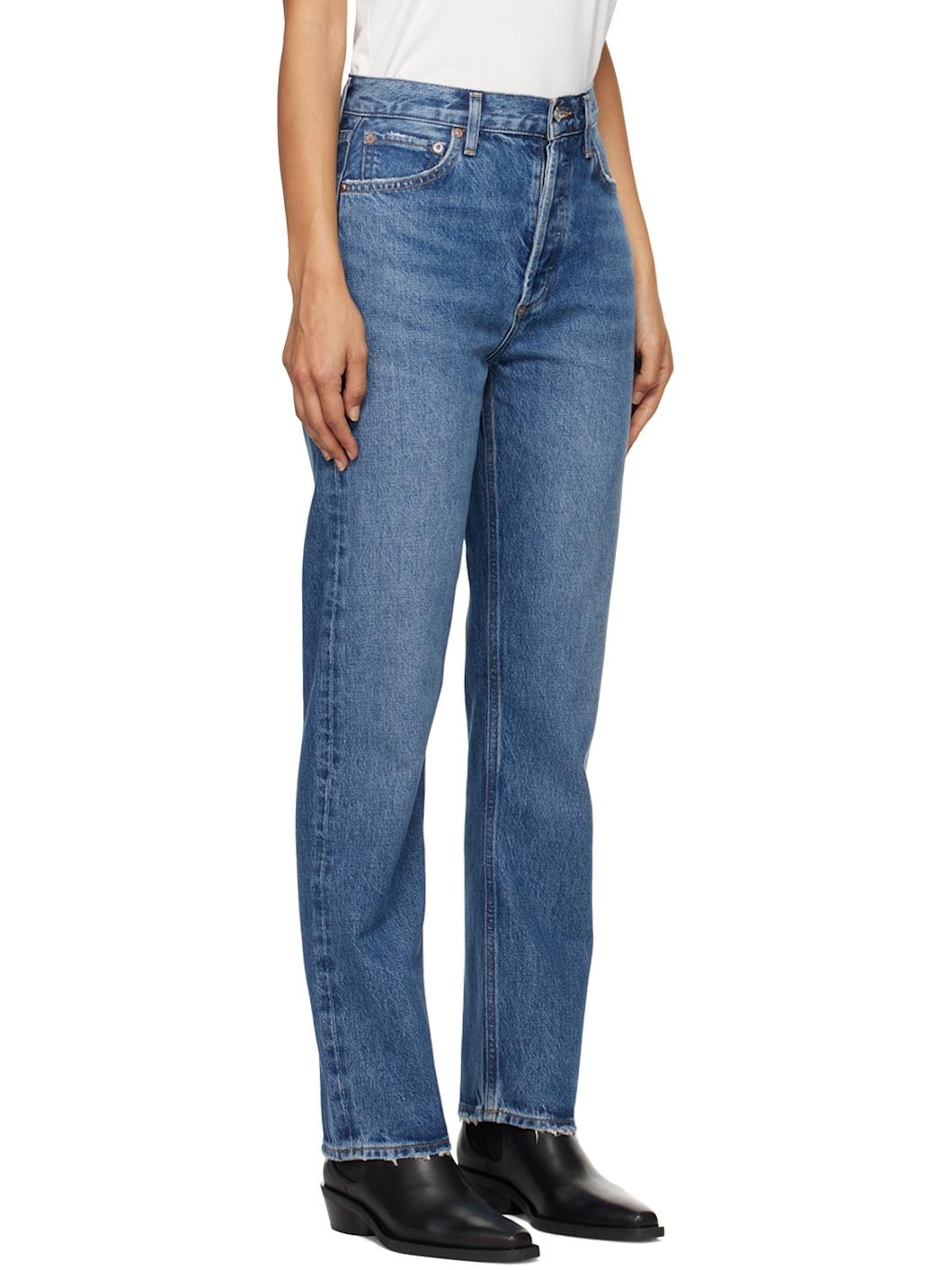 Blue 90's Pinch Waist High Rise Straight Jeans - 2