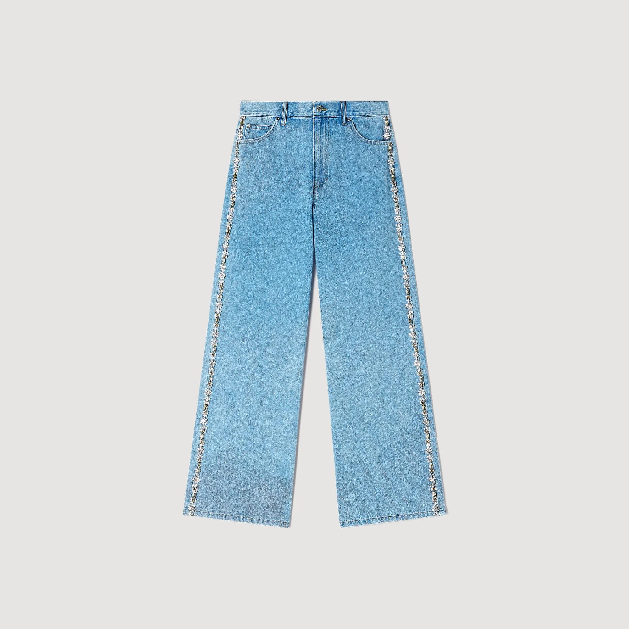 FADED STRAIGHT-LEG RHINESTONE JEANS - 1