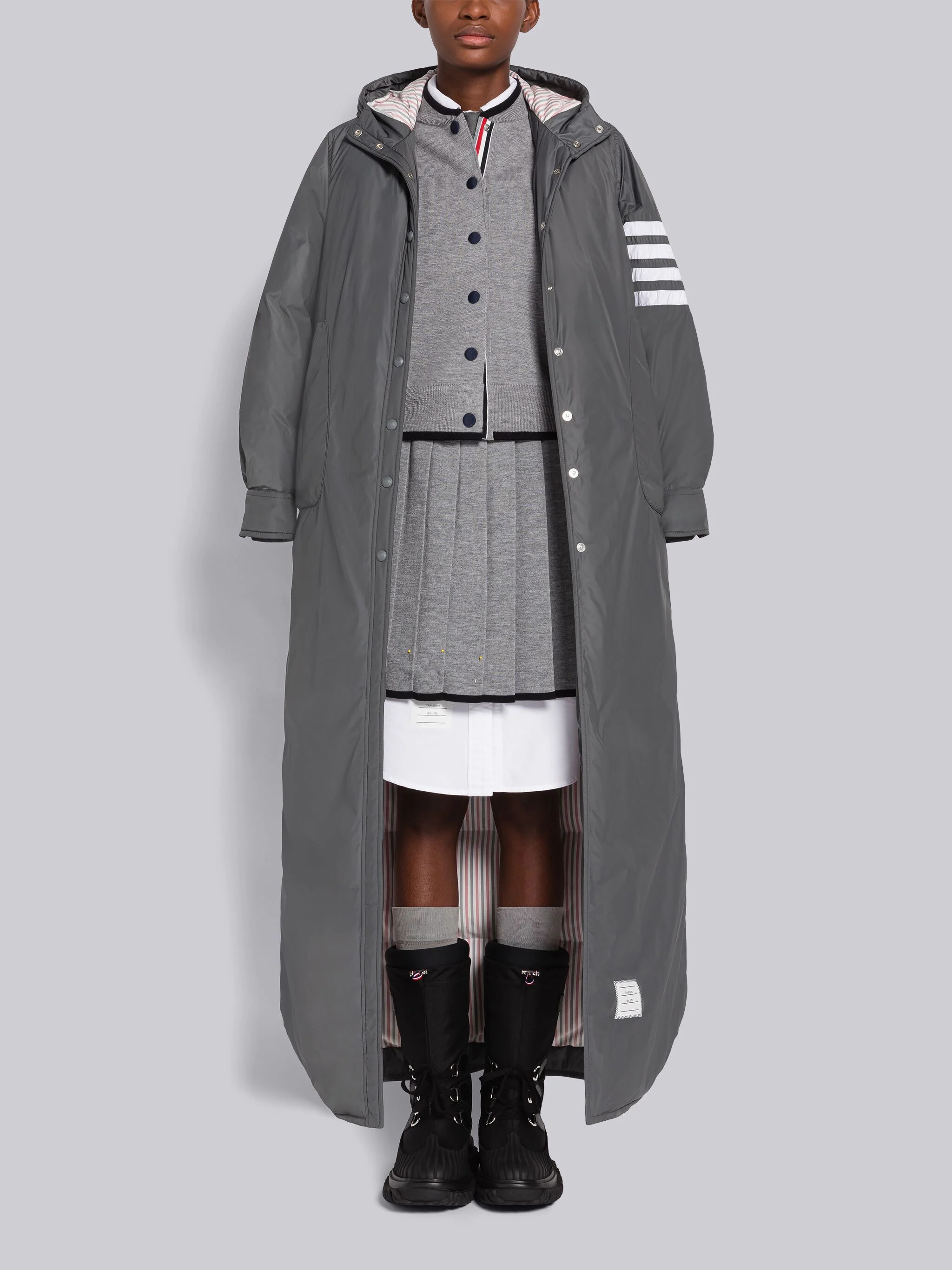 Poly Twill 4-Bar Down Hooded Shirtdress - 4