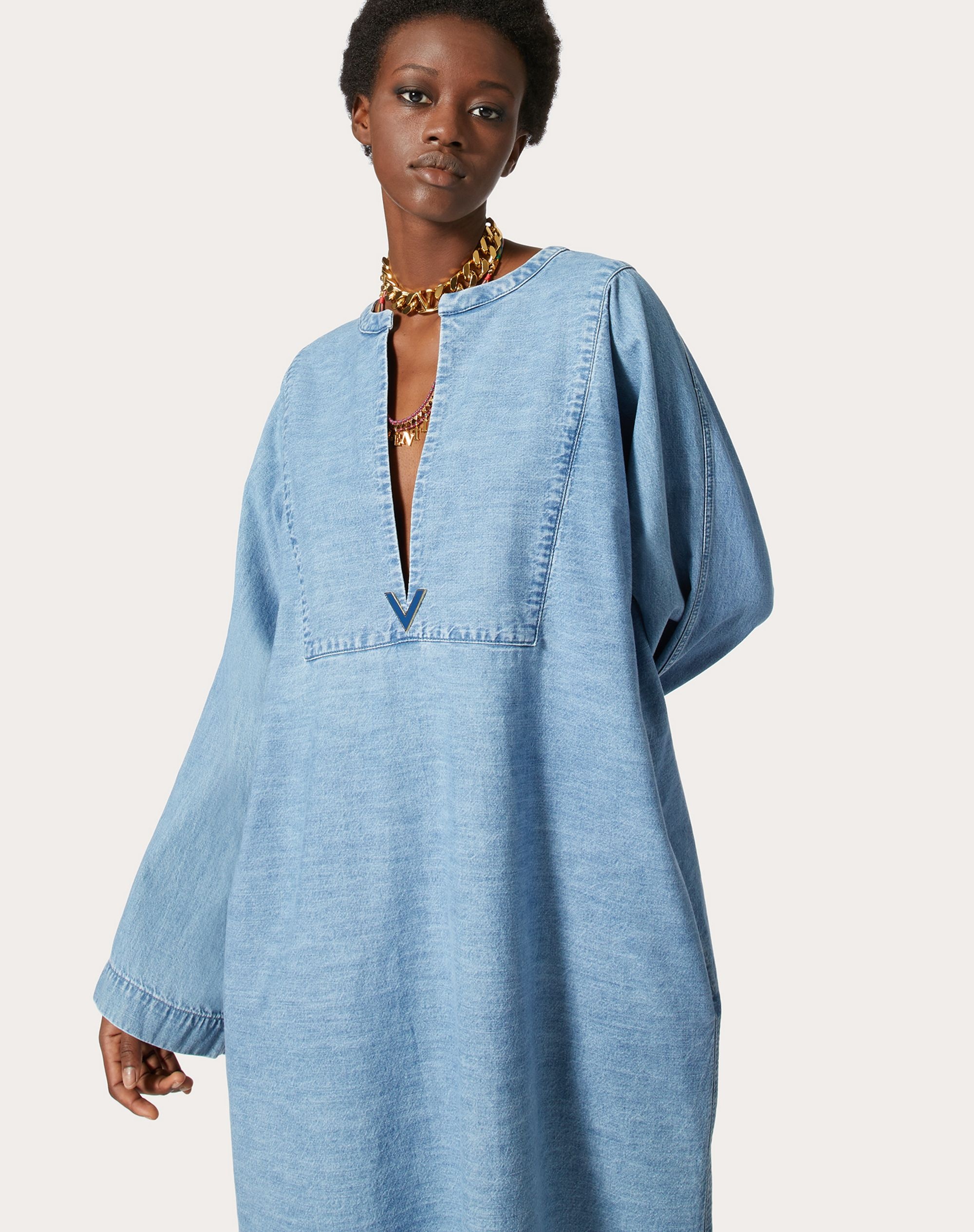 CHAMBRAY DENIM LONG KAFTAN - 5