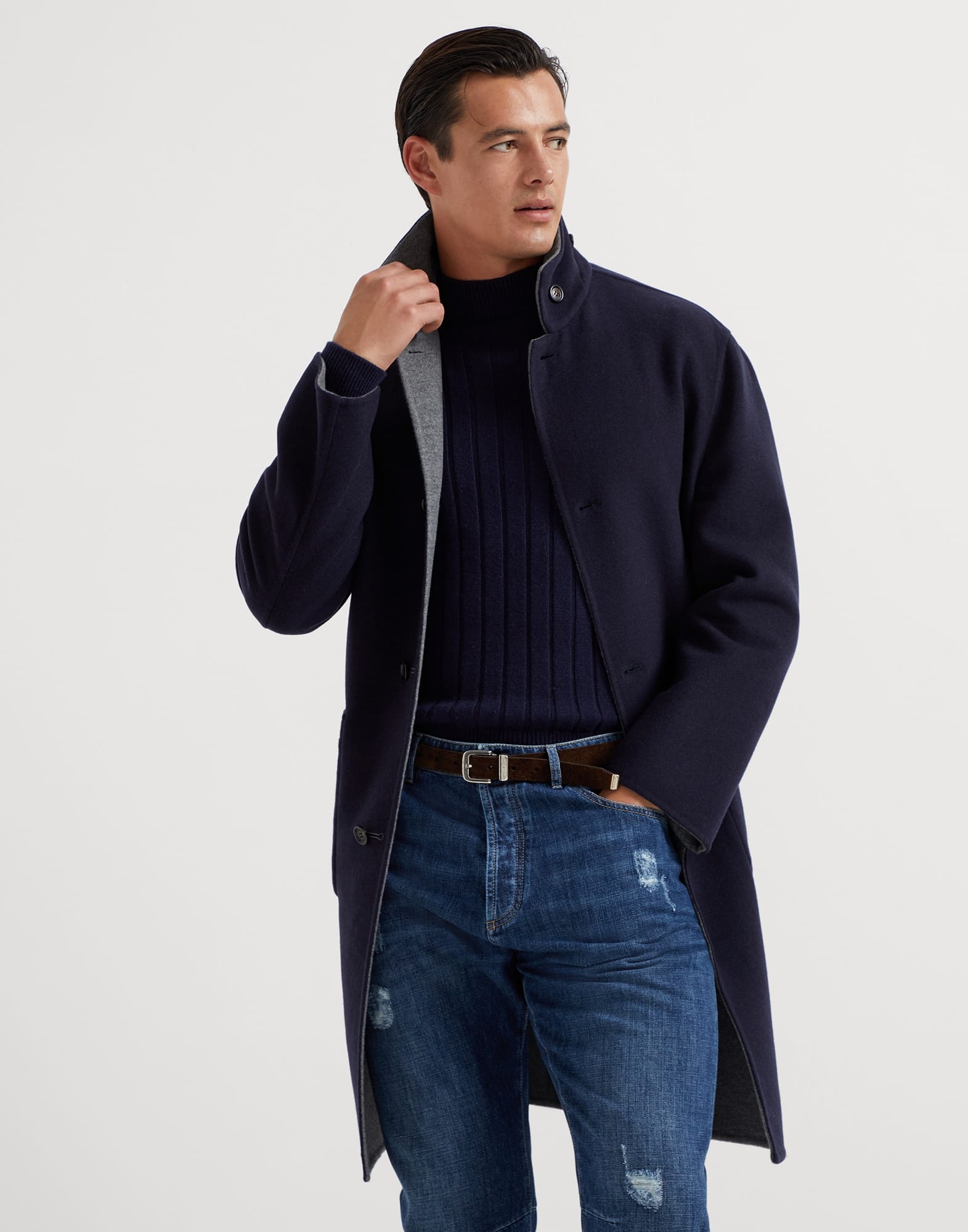 Hand-crafted reversible coat in cashmere double cloth - 1
