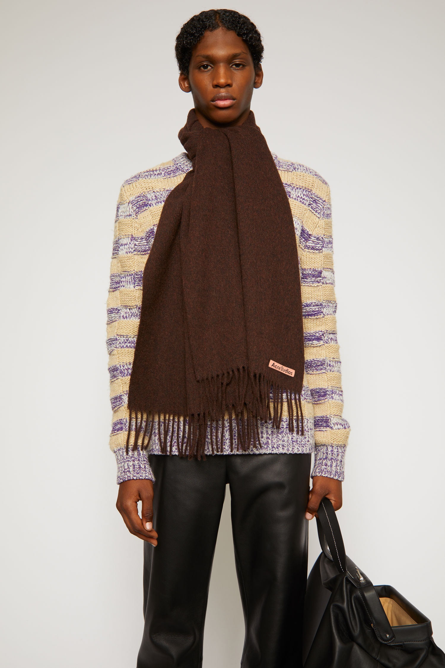 Narrow wool scarf brown melange - 3