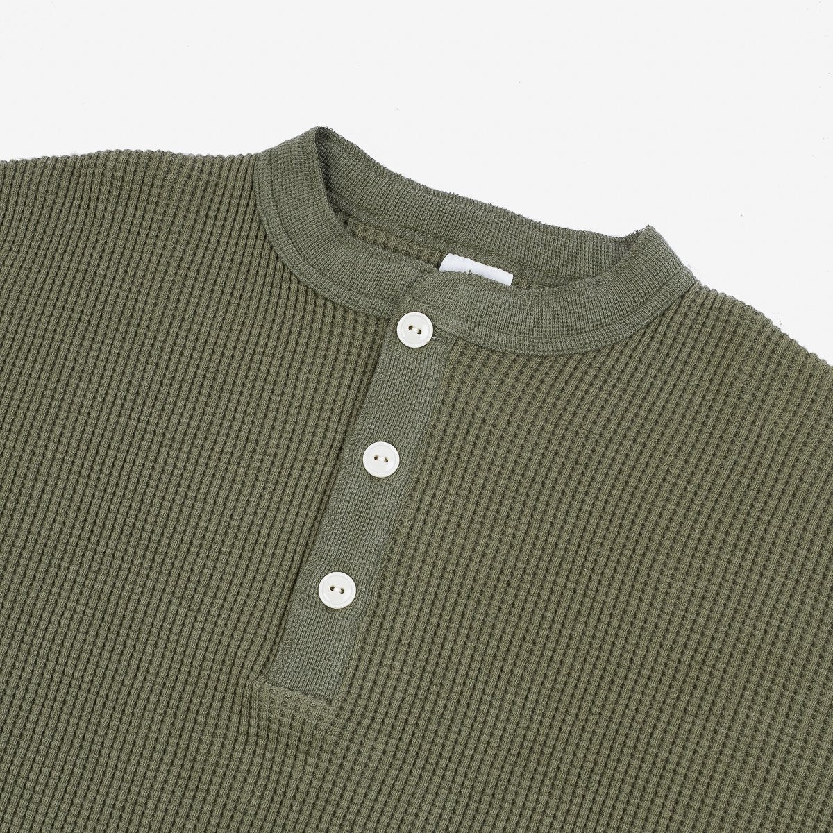 IHTL-1213-OLV Waffle Knit Long Sleeve Thermal Henley Olive - 2