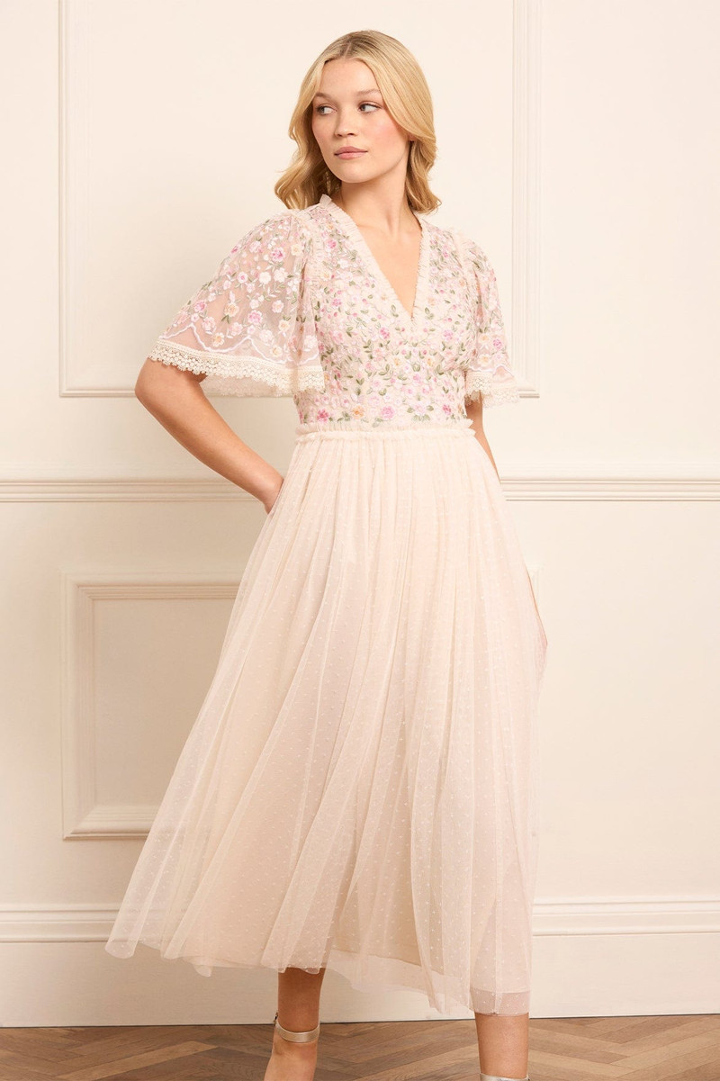 Needle & Thread Rosie Lace Bodice Short Sleeve V-Neck Ballerina Dress outlook
