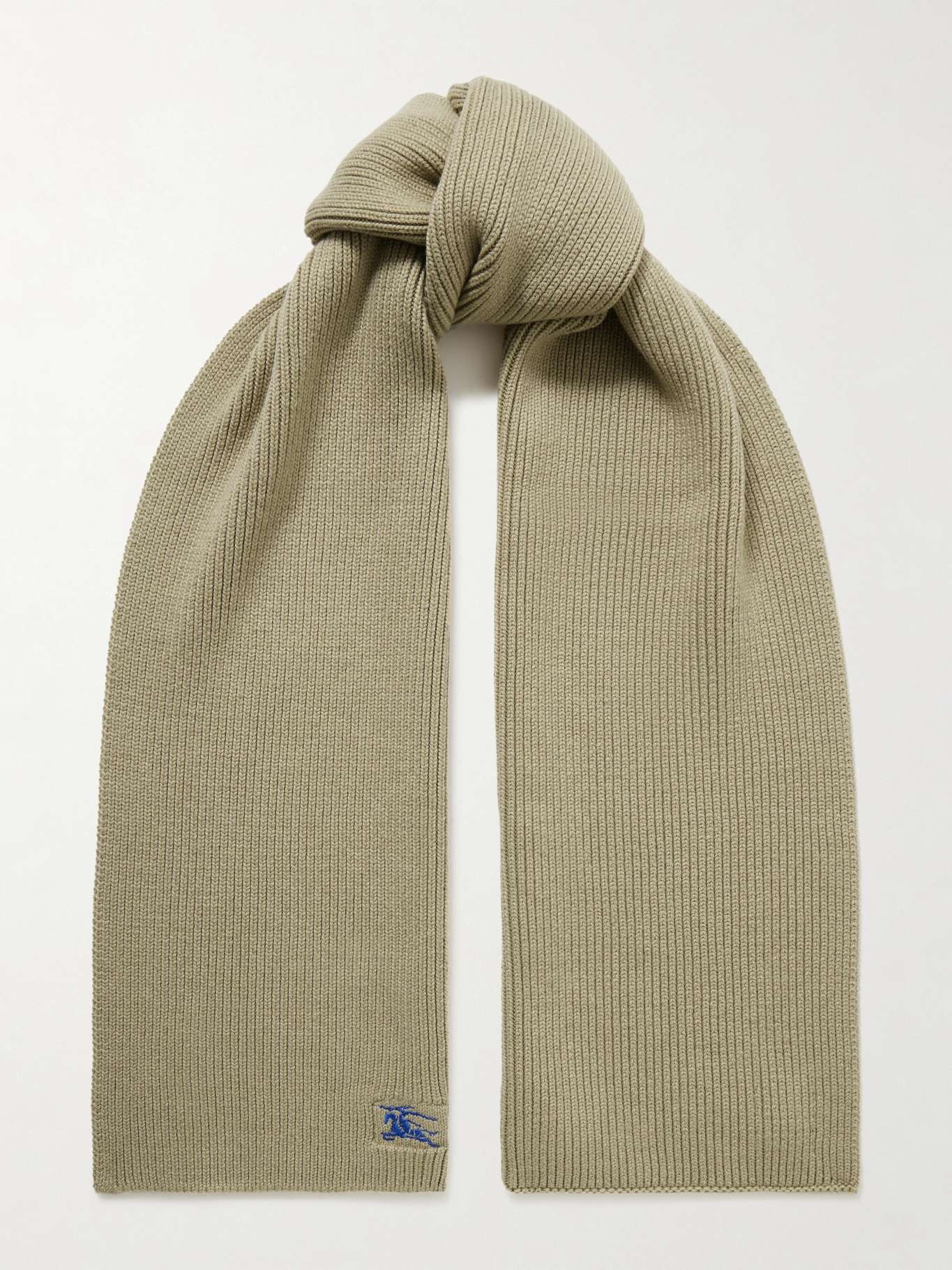 Logo-embroidered ribbed cashmere scarf - 1