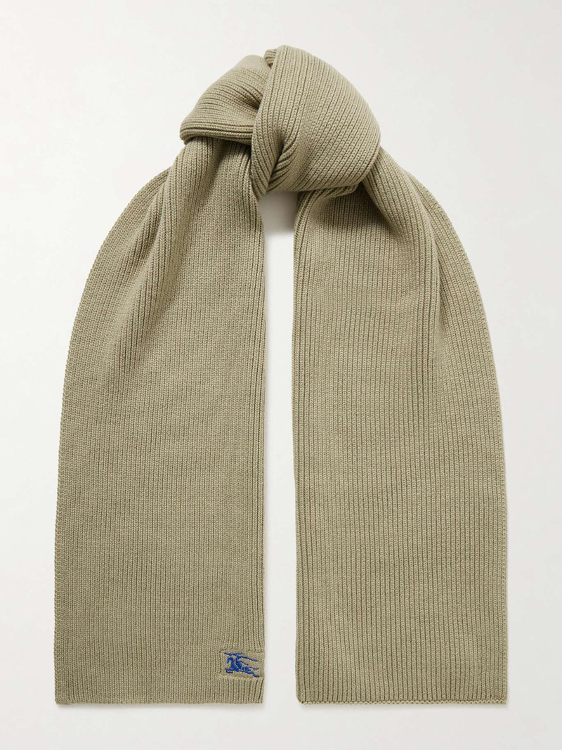 Logo-embroidered ribbed cashmere scarf 1