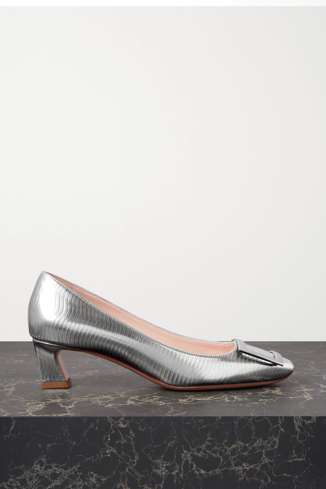 Belle Vivier Trompette metallic textured-leather pumps - 1