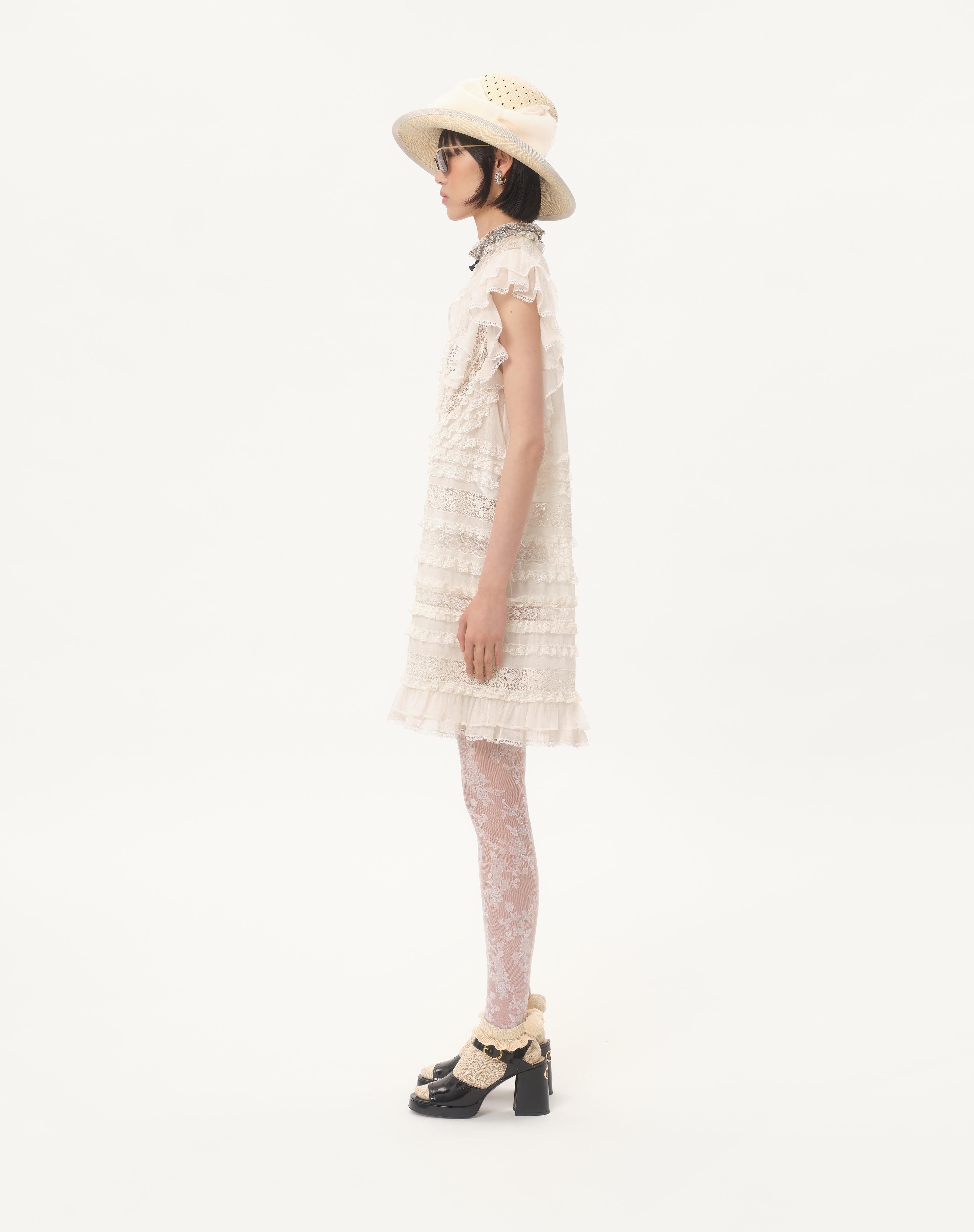 SHORT DRESS IN EMBROIDERED LIGHT LINEN - 6