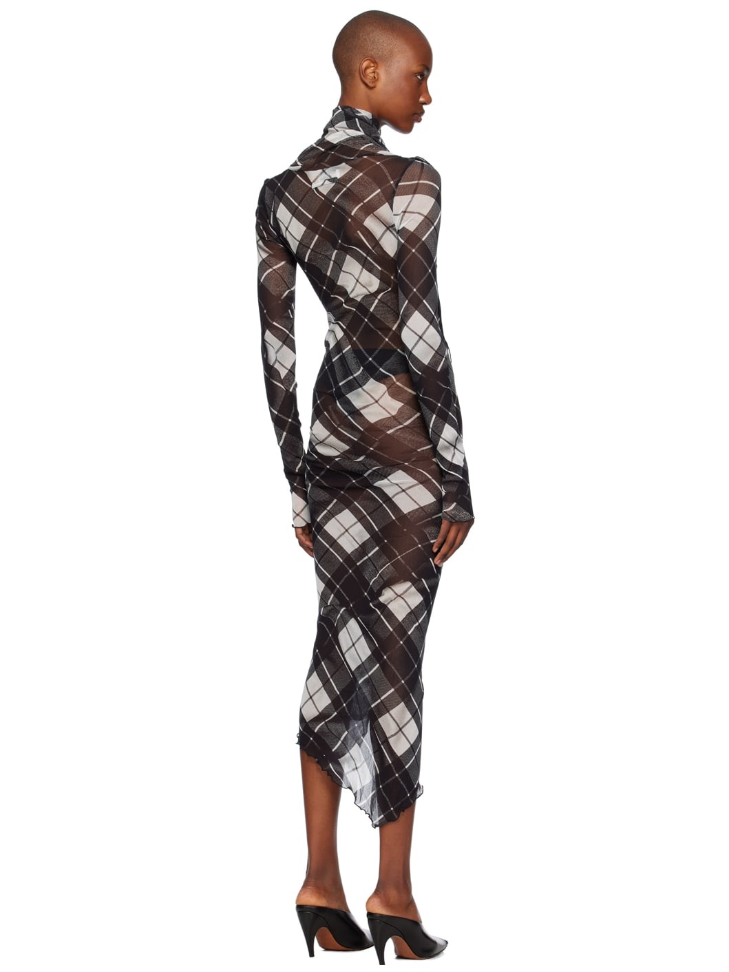 Black & White Distorted Tartan Midi Dress - 3