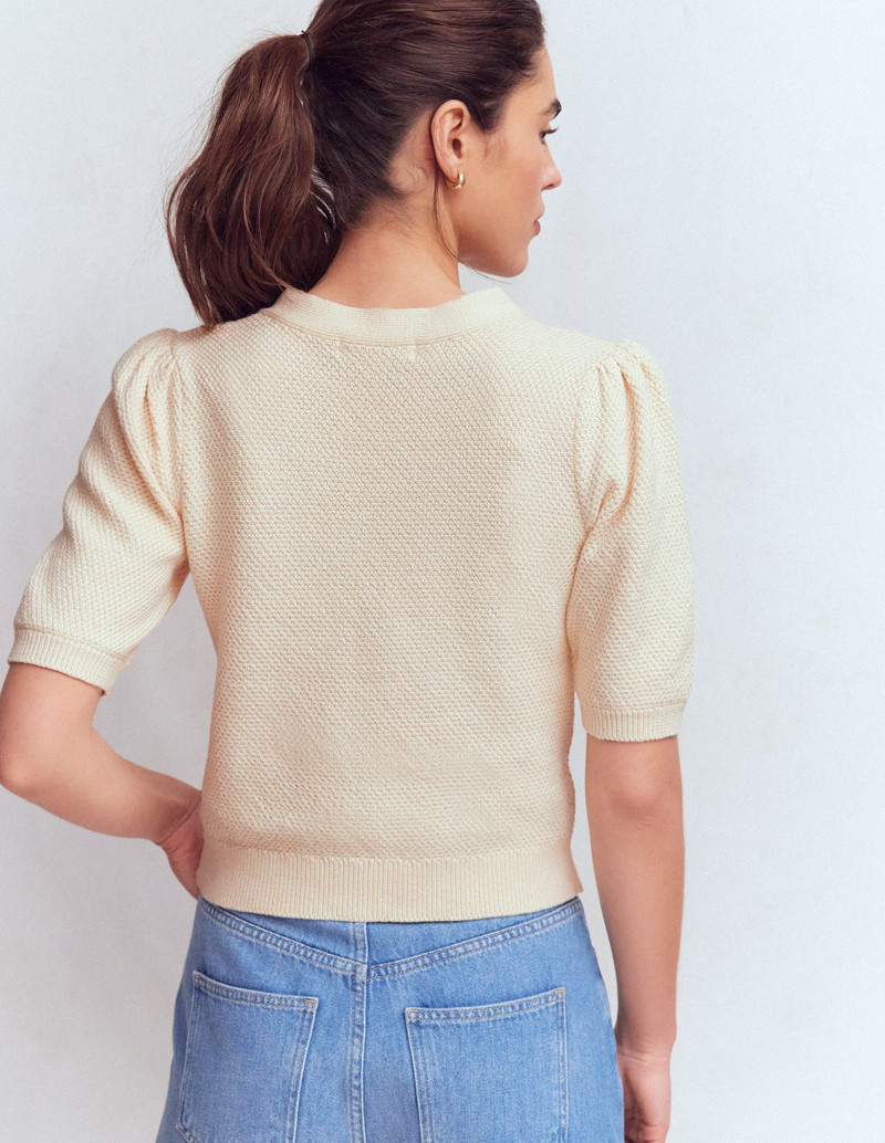 Hayley Cotton V-neck Cardigan-Warm Ivory 5