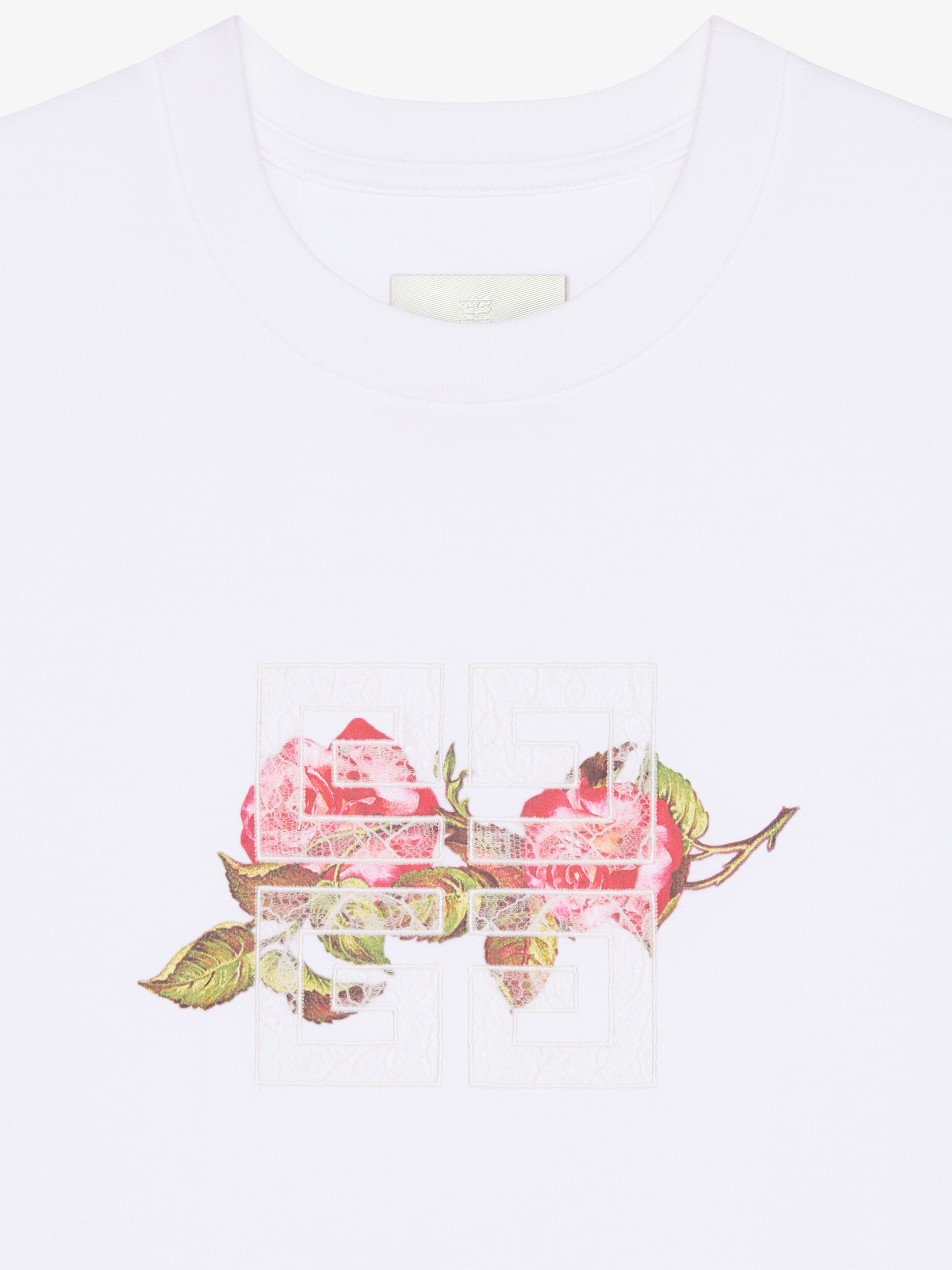 4G LACE SLIM FIT T-SHIRT IN COTTON WITH ROSES PRINT - 5