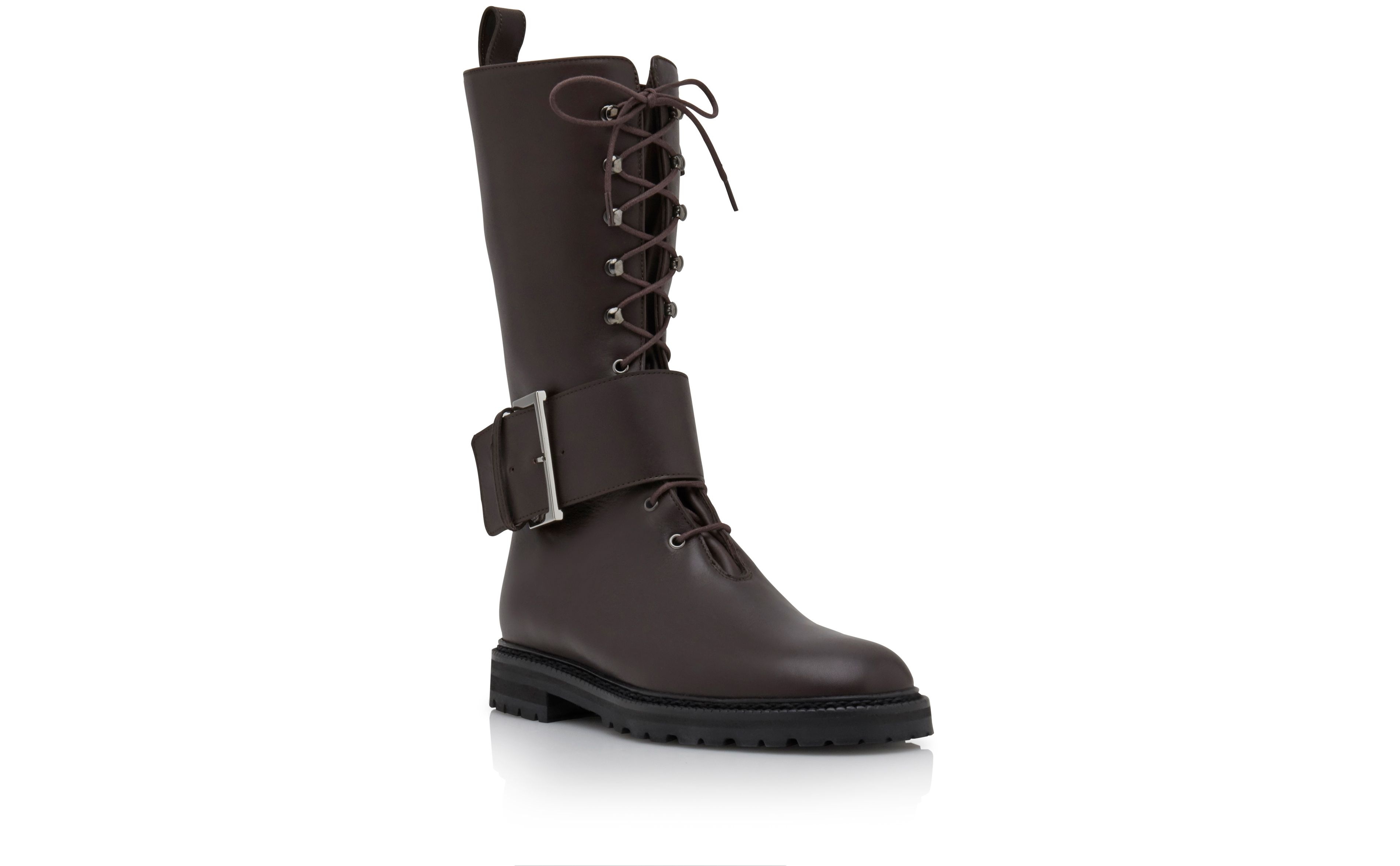 Dark Brown Calf Leather Lace-Up Boots - 3
