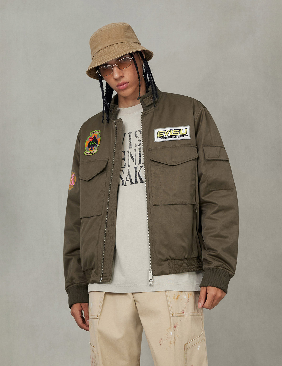 Multi Logo Badges Embroidery Regular Fit Padded Bomber Jacket - 6
