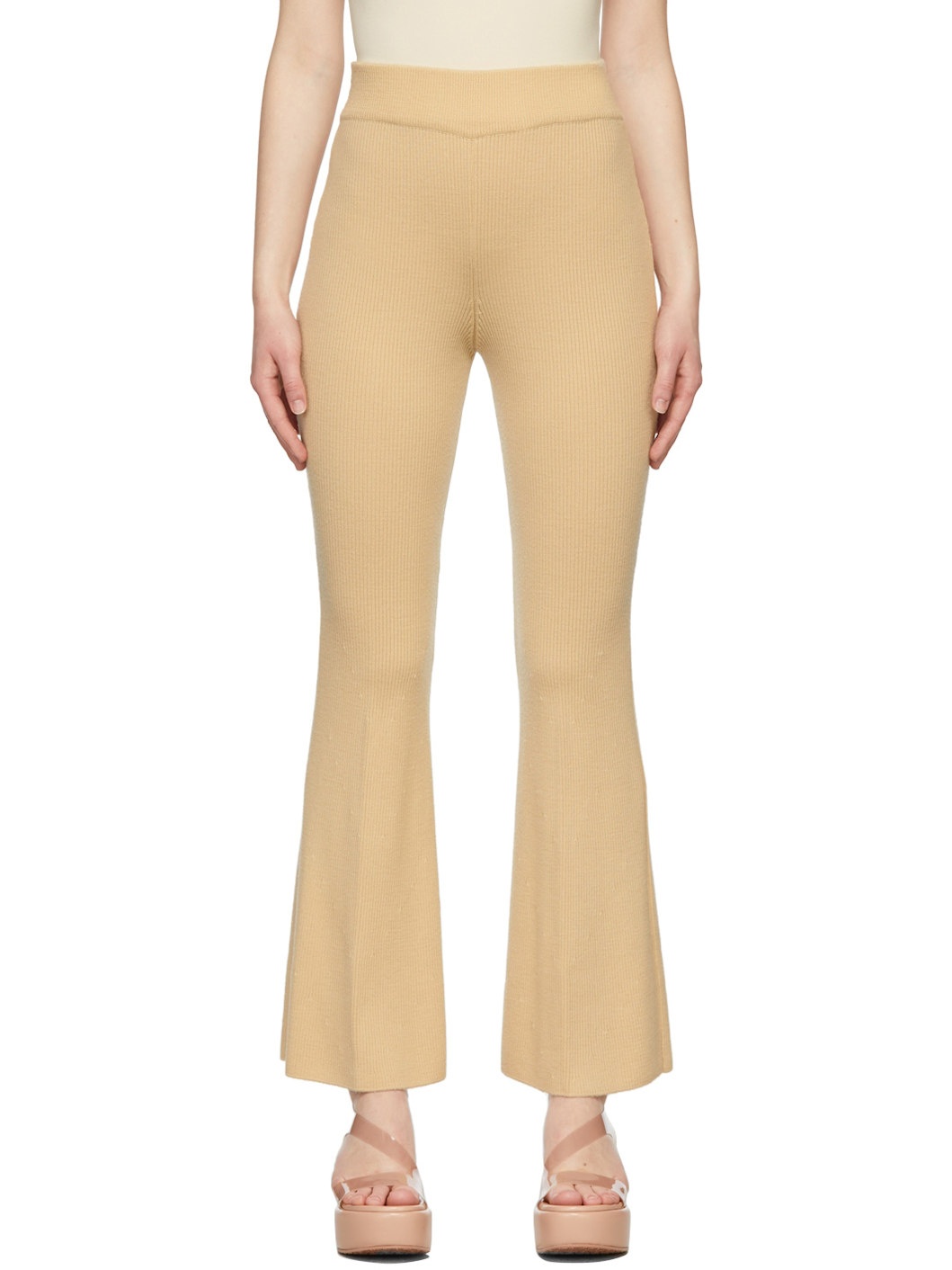 Beige Wool Knit Pants - 1