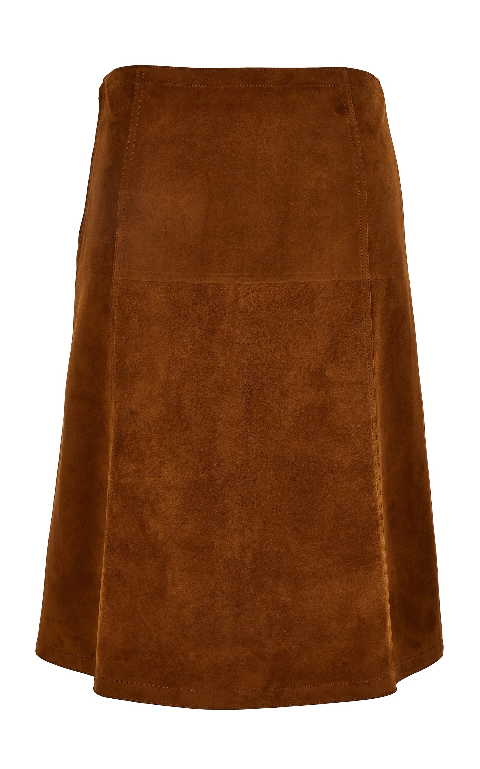 Suede-Effect Leather Knee-Length Skirt brown - 4