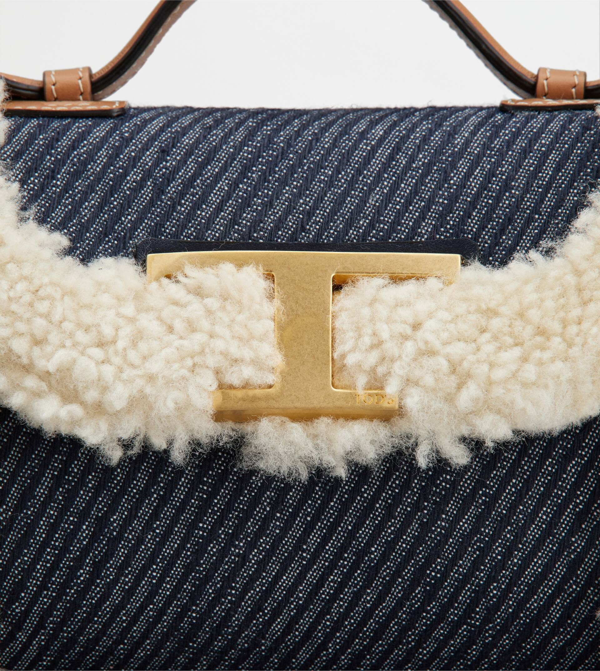 T TIMELESS CROSSBODY BAG IN DENIM AND SHEEPSKIN MICRO - OFF WHITE, BLUE - 7