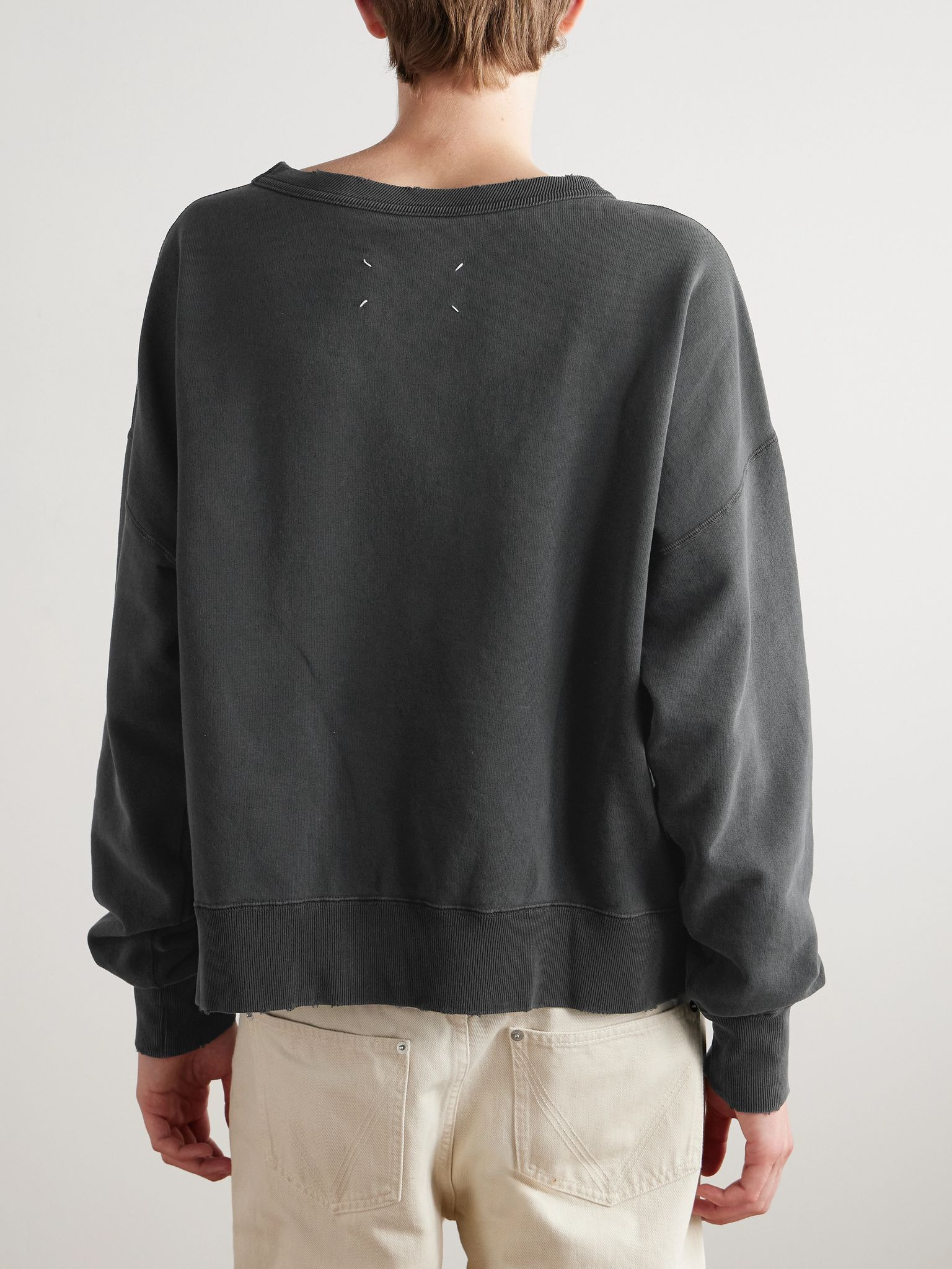 Cropped Paint-Splattered Cotton-Jersey Sweatshirt Black - 4