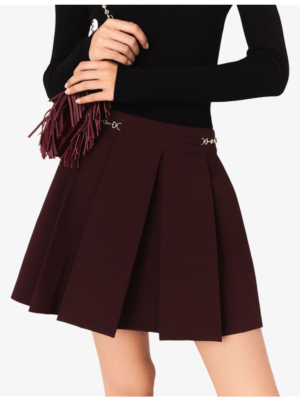 Pleated Clover-Chain Stretch Wool-Blend Mini Skirt - 6