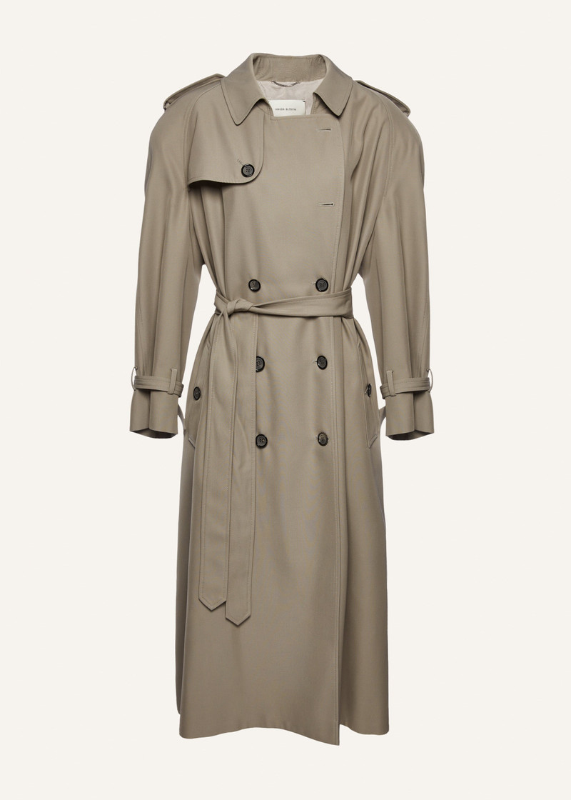 Relaxed silk trench coat in khaki 1