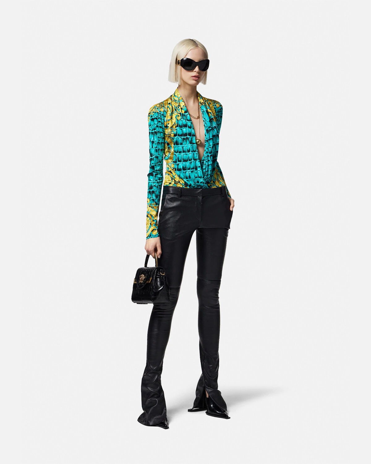 VERSACE Baroccodile Draped Bodysuit | REVERSIBLE