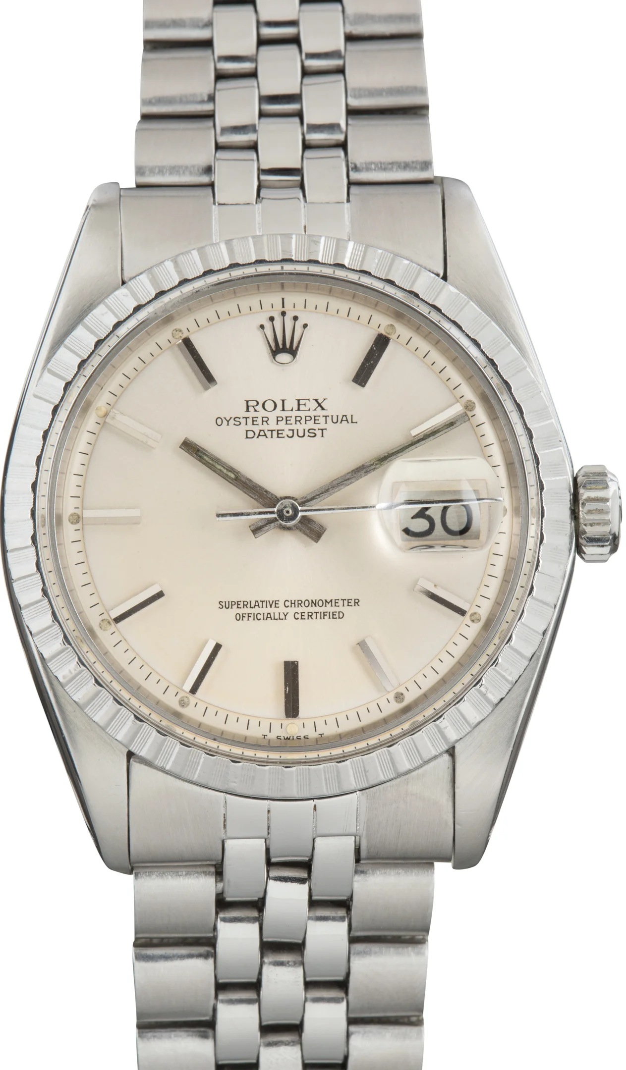 Vintage Rolex Datejust 36 Silver Pie Pan Dial Ref 1603 Engine Turned Bezel - 1