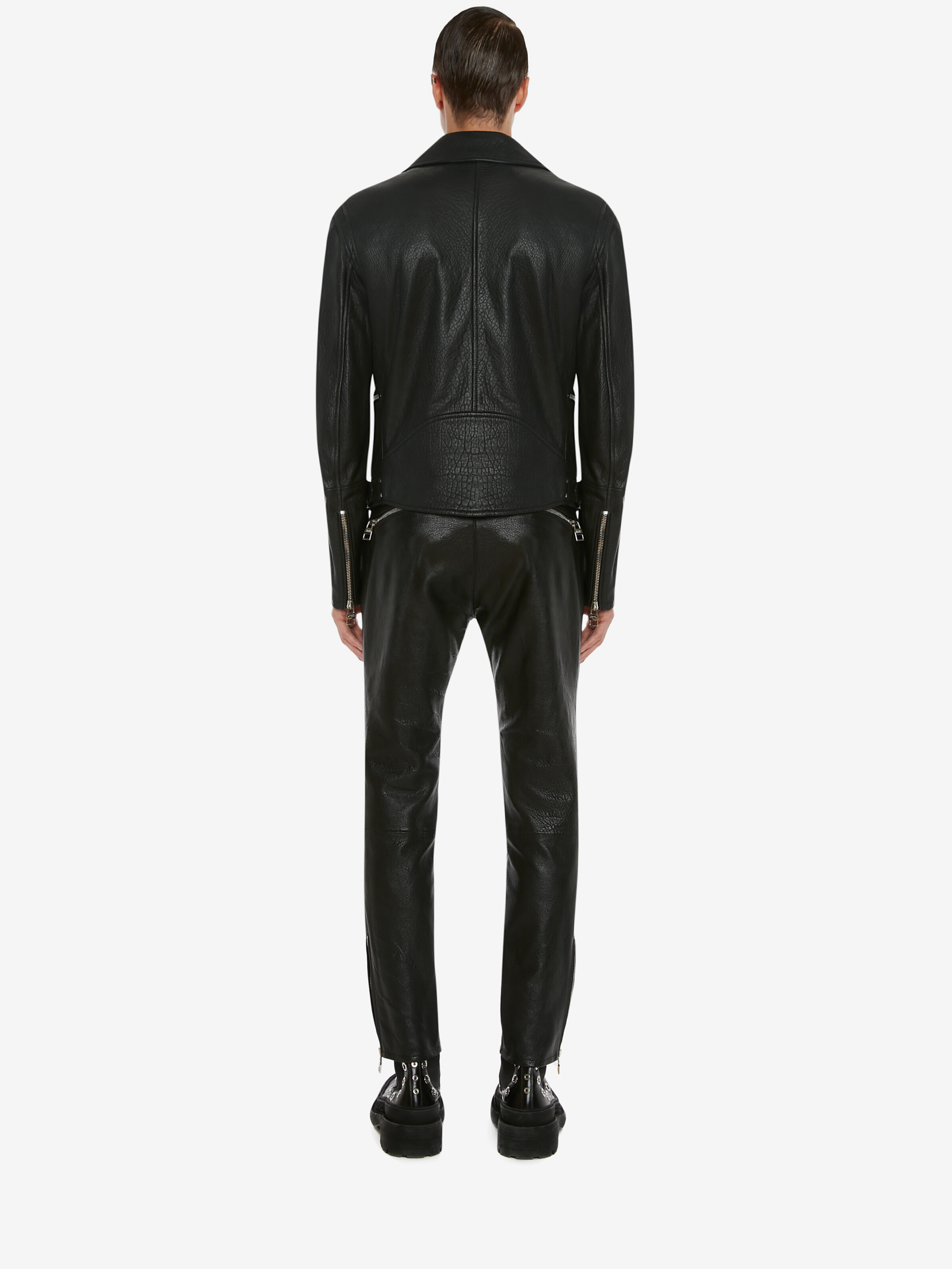 Men's McQueen Classic Leather Biker Jacket in Black - 4