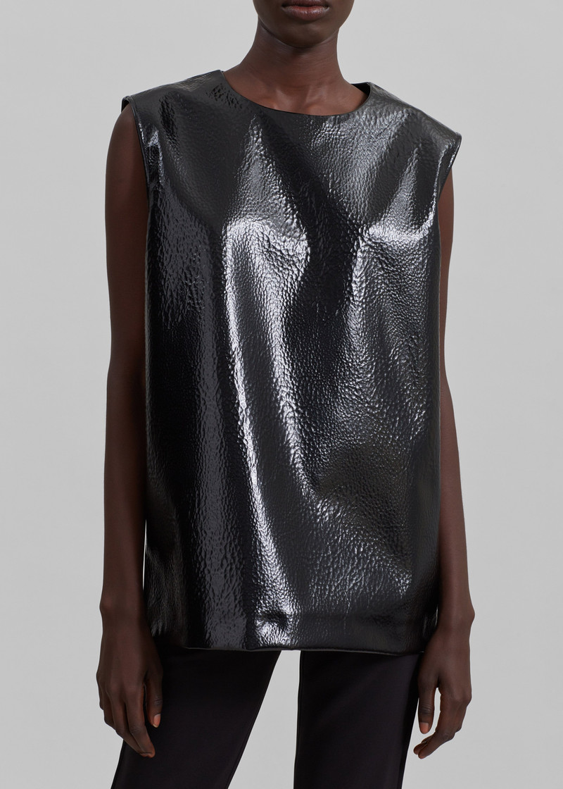 Amaris Crackled Faux Leather Tank Top - Black 5