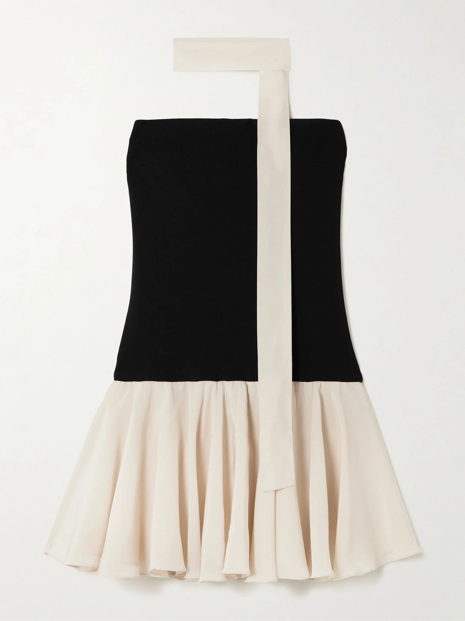 Illi scarf-detailed strapless stretch-knit and silk crepe de chine mini dress Black - 1