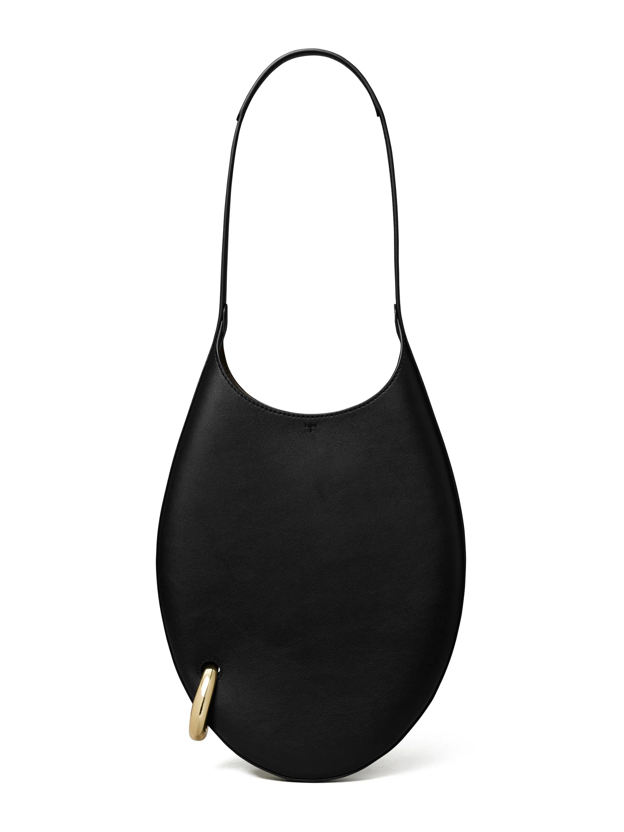 Women's Small Pierced Leather Hobo Bag - Black - 1